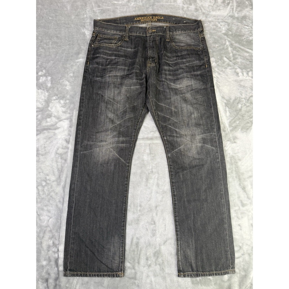 American Eagle Jeans Mens 38x30 Black Gray Straight Leg Denim Y2K 2000's Stretch